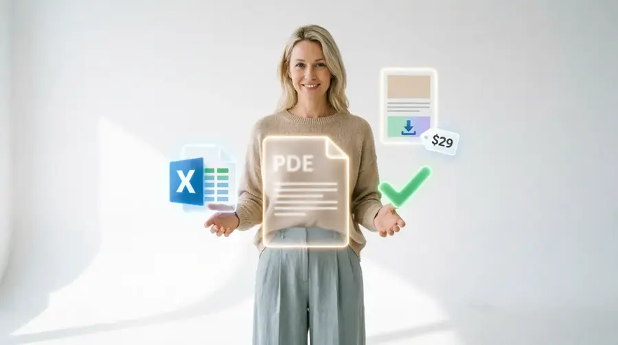 женщина презентует PDF и Excel файлы с ценником