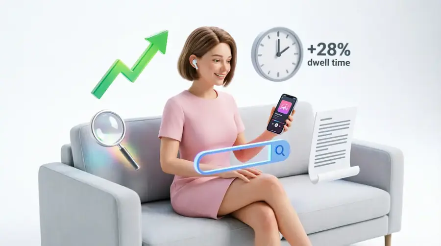 женщина в наушниках слушает подкаст на смартфоне, сидя на диване