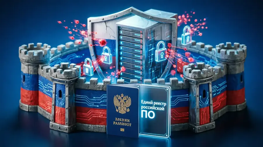 сервер за крепостной стеной с российским флагом Крепость на российской земле: технологический суверенитет бизнеса
